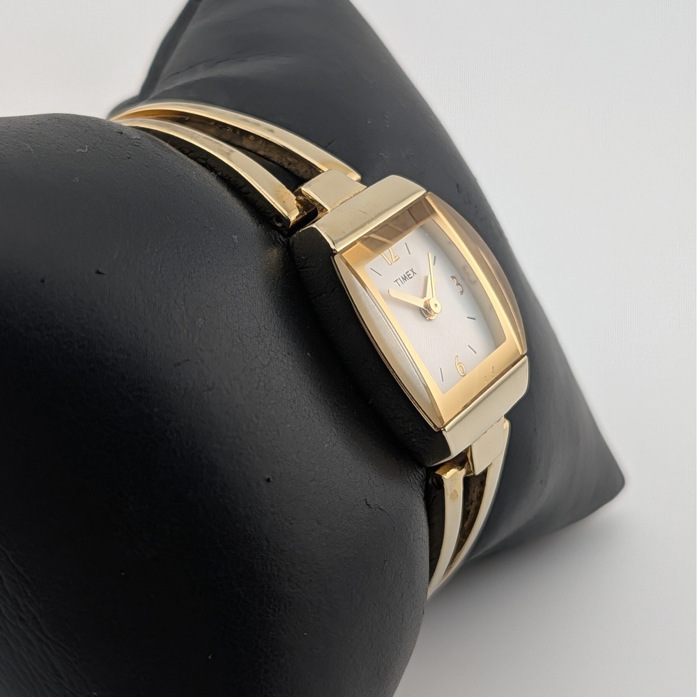Timex Gold Tone Petite Bangle Cuff Watch White Dial Dress Watch Y2K - Picture 6 of 10